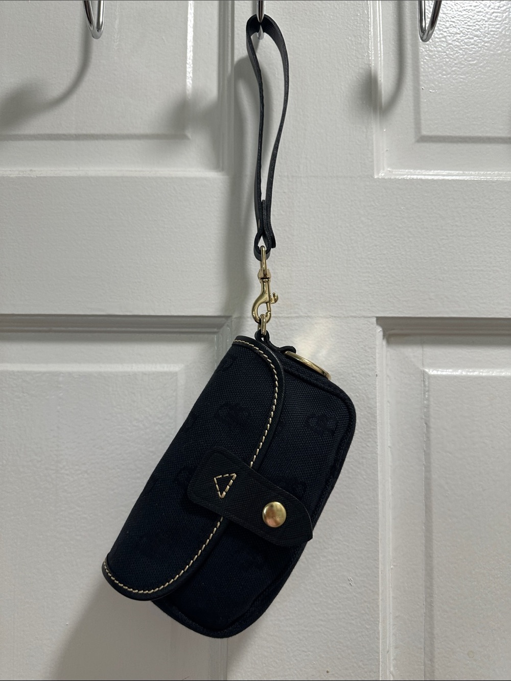 Vintage Dooney & Bourke Black DB Monogram Canvas Flap Wristlet Pouch Y2K